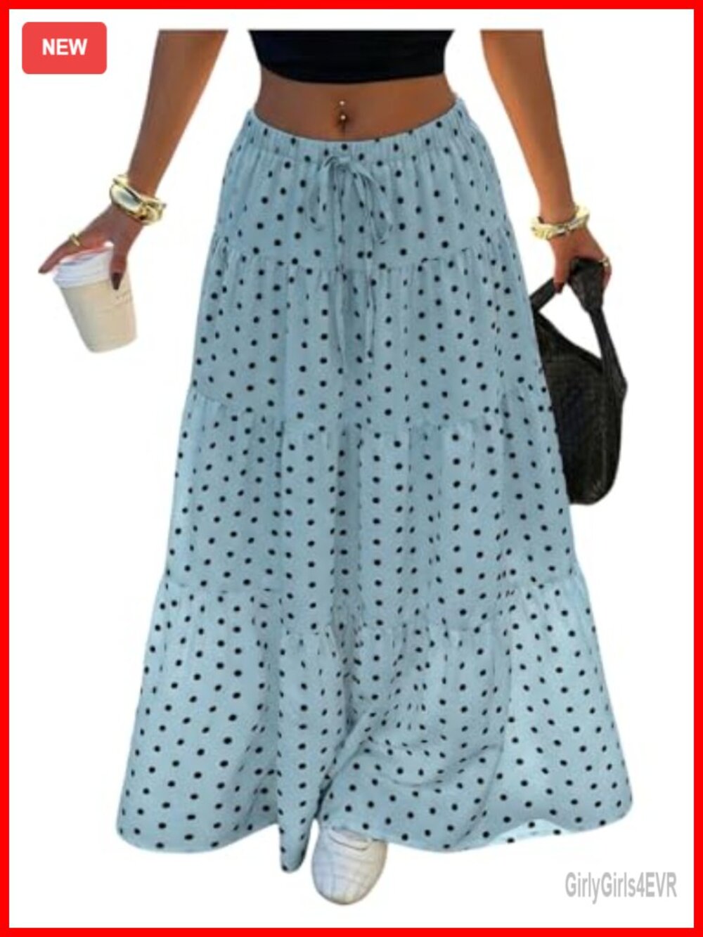 Floerns Women's Polka Dots Flowy Tiered Ruffle Maxi Skirt Casual